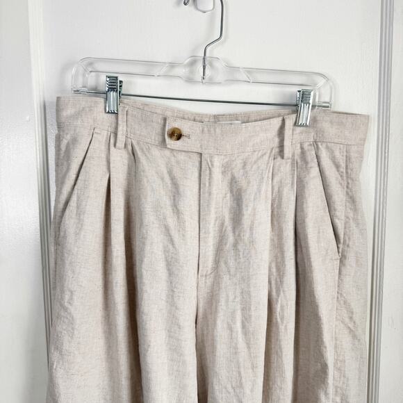 Banana Republic Factory Linen Blend Wide Leg Pleated Trouser Pant Flax Size 12 - Picture 3 of 14